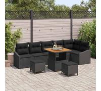 vidaXL Conjunto de sofás de jardín 9 uds. Negro ratán sintético