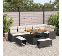 vidaXL Conjunto de sofás de jardín 9 uds. Negro ratán sintético