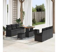 vidaXL Conjunto de sofás de jardín 9 uds. Negro ratán sintético