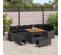 vidaXL Conjunto de sofás de jardín 9 uds. Negro ratán sintético