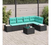 vidaXL Conjunto de sofás de jardín Negro y Turquesa ratán sintético