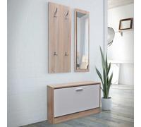 vidaXL Conjunto de zapatero madera 3 en 1 color roble y blanco