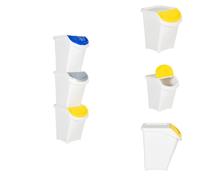 vidaXL Contenedores de basura con tapa, 3 unidades, apilables, color blanco, material PP, capacidad de 120 litros - Cubos de basura y contenedores de residuos