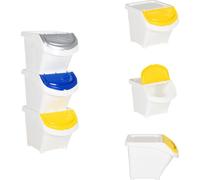 vidaXL Contenedores de residuos con tapa, 3 unidades, apilables, color blanco, material PP, capacidad de 78 litros - Cubos de basura y contenedores de residuos