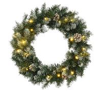 vidaXL Corona de Navidad, Guirnalda Navideña con Luces LED, Decoración Adorno de Navidad, Iluminaciones para Hogar Exterior, PVC Verde 60 cm