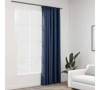 vidaXL Cortina opaca con ganchos look de lino azul 290x245 cm