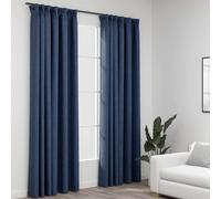 vidaXL Cortinas opacas con ganchos look de lino 2 pzas azul 140x245 cm