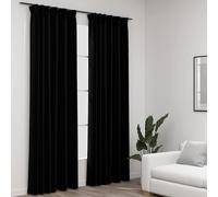 vidaXL Cortinas opacas con ganchos look de lino 2 pzas negro 140x245cm