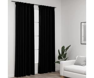 vidaXL Cortinas opacas con ganchos look de lino 2 pzas negro 140x245cm