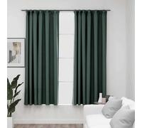 vidaXL Cortinas opacas con ganchos look de lino 2 pzas verde 140x175cm
