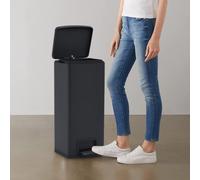 vidaXL Cubo basura con pedal antihuellas 30L negro acero inoxidable