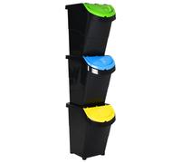 vidaXL Cubos de basura apilables con tapa 3 uds PP negro 120 L