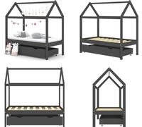 vidaXL Cuna para bebé con cajón, color gris oscuro, madera maciza de pino, 70x140 cm. Estructura de cuna para bebé. Estructuras de cuna para niños. Cuna para bebé