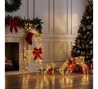 vidaXL Decoración navideña de familia de renos 3 uds. 200 LED