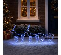 vidaXL Decoración navideña de reno y trineo LOVIISA 240 LED Azul