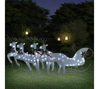 vidaXL Decoración navideña de renos y trineo de jardín blanco 100 LEDs