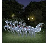 vidaXL Decoración navideña de renos y trineo de jardín blanco 140 LEDs