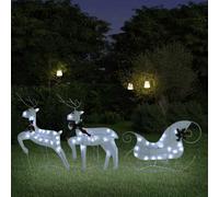 vidaXL Decoración navideña de renos y trineo de jardín blanco 60 LED