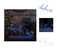 vidaXL Decoración navideña LED, ciervos y trineo de acrílico, 260x21x87 cm, color azul - Iluminación navideña