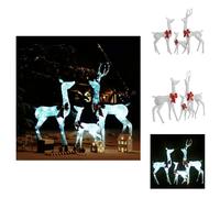 vidaXL Decoración navideña para familia "Rentier", blanco y plateado, 200 LEDs - Iluminación navideña