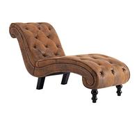 vidaXL Diván Chaise Longue Piel Ante Sintética Vintage Marrón con Botones