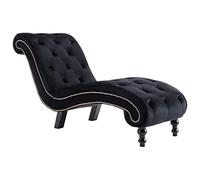 vidaXL Diván Chaise Longue de terciopelo vintage con botones ergonómico negro