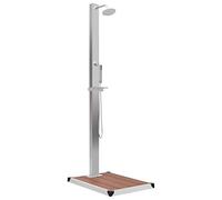 vidaXL Ducha de Jardín con Plato Sistema Panel con Base Protección Higiénica Duradera Resistente Multiuso Bonito Curvado Acero Inoxidable WPC