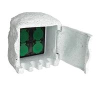 vidaXL Juego de 4 enchufes de jardín, 4 ranuras, cubierta de resina impermeable, blanco