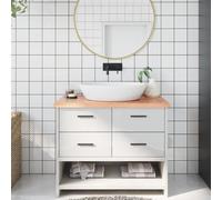 vidaXL Encimera baño madera maciza tratada marrón claro 100x50x(2-4)cm