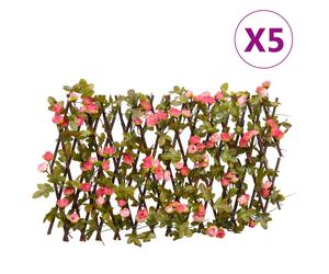vidaXL Enrejado expansible hiedra artificial rosa 5 uds 180x20 cm