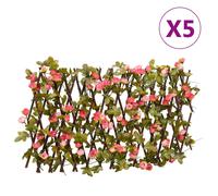 vidaXL Enrejado expansible hiedra artificial rosa 5 uds 180x30 cm