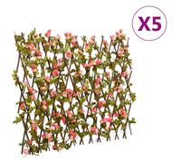 vidaXL Enrejado expansible hiedra artificial rosa 5 uds 180x60 cm
