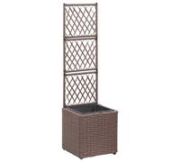 vidaXL Enrejado y arriate 1 maceta ratán sintético marrón 30x30x107 cm