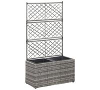 vidaXL Enrejado y arriate 2 macetas ratán sintético gris 58x30x107 cm