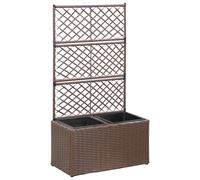 vidaXL Enrejado y arriate 2 macetas ratán sintético marrón 58x30x107cm