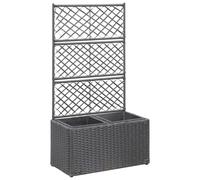vidaXL Enrejado y arriate 2 macetas ratán sintético negro 58x30x107 cm