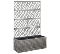 vidaXL Enrejado y arriate 3 macetas ratán sintético gris 83x30x130 cm