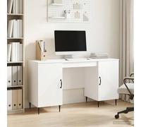 vidaXL Escritorio con estante 142,5 x 50 x 75 cm Madera de Ingeniería Multicolor Blanco brillante