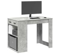 vidaXL Escritorio con cajón estante madera contrachapada gris hormigón
