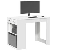 vidaXL Escritorio blanco con cajón y estante – madera contrachapada – Oficina/Estudio