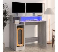 vidaXL Escritorio con LED madera contrachapada gris sonoma 97x45x90 cm