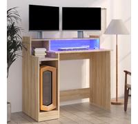 vidaXL Escritorio con LED madera contrachapada roble sonoma 97x45x90cm