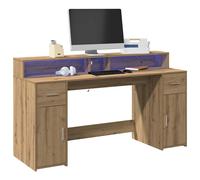 vidaXL Escritorio con LED madera ingeniería 160x55x91 cm en color Roble ahumado/Roble Sonoma/Blanco y más | estructura resistente ideal para salón dormitorio o estudio