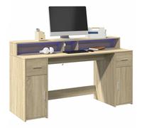 vidaXL Escritorio con LED madera ingeniería 160x55x91 cm en color Roble ahumado/Roble Sonoma/Blanco y más | estructura resistente ideal para salón dormitorio o estudio