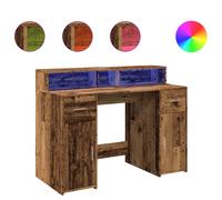 vidaXL Escritorio con LED madera ingeniería envejecida 120x55x91 cm