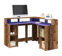 vidaXL Escritorio con LED madera ingeniería envejecida 130x130x91 cm