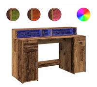 vidaXL Escritorio con LED madera ingeniería envejecida 140x55x91 cm