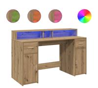 vidaXL Escritorio con LED madera ingeniería envejecida 140x55x91 cm en color Madera antigua/Roble Sonoma/Gris hormigón y más | estructura resistente ideal para salón dormitorio o estudio