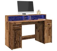 vidaXL Escritorio con LED madera ingeniería envejecida 140x55x91 cm en color Madera antigua/Roble Sonoma/Gris hormigón y más | estructura resistente ideal para salón dormitorio o estudio