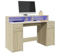 vidaXL Escritorio con LED madera ingeniería envejecida 140x55x91 cm en color Madera antigua/Roble Sonoma/Gris hormigón y más | estructura resistente ideal para salón dormitorio o estudio